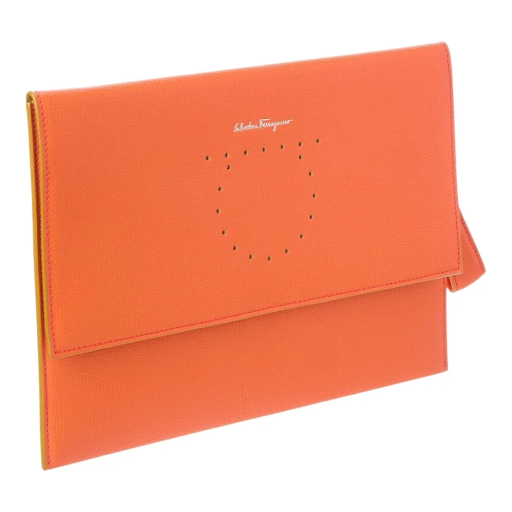 Salvatore Ferragamo Orange Leather Clutch Bag - Picture 3 of 16